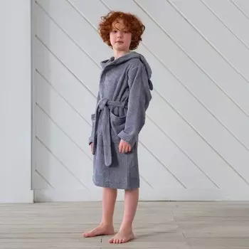 Халат махровый детский Этель Little king, размер 34 (122-128 см), серый
