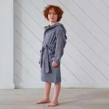 Халат махровый детский Этель Little king, размер 30 (98-104 см), серый