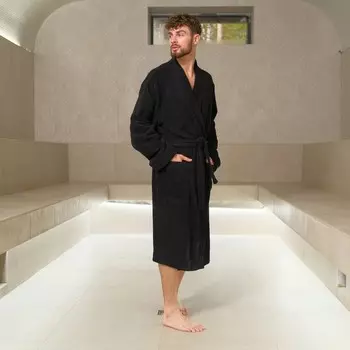 Халат махровый Экономь и Я, мужской размер 52-54 цвет чёрный, 100% хлопок с AIRO, 320 г/м2