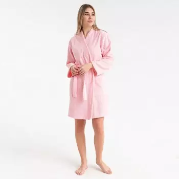 Халат махровый Экономь и Я женский, размер 50-52 цвет нежно-розовый, 100% хлопок, 320 гр/м2