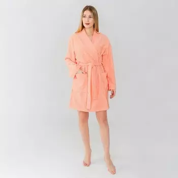 Халат махровый Экономь и Я женский, размер 46-48 цвет персиковый, 100% хлопок, 320 г/м2