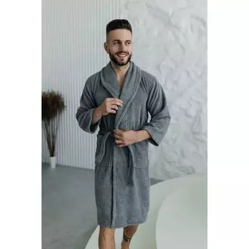 Халат махровый мужской, размер 50, цвет серый