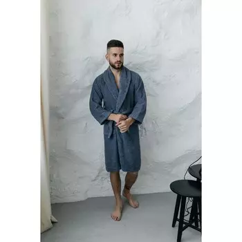Халат махровый мужской, размер 50, цвет синий