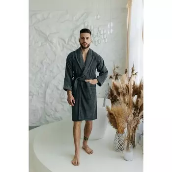 Халат махровый мужской, размер 52, цвет графит