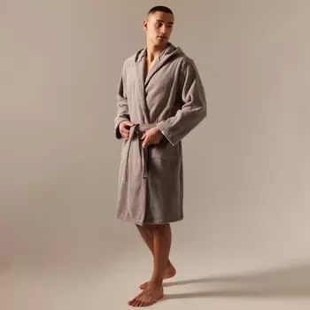 Халат махровый с капюшоном мужской SL HOME: Basic «Софт Мист», размер S, хлопок 100%, серый