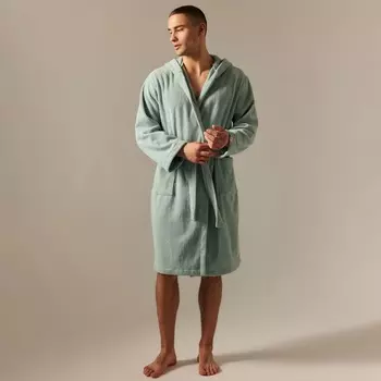 Халат махровый с капюшоном мужской SL HOME: Basic «Аззура», размер M, хлопок 100%, мятный