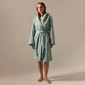 Халат махровый с капюшоном женский SL HOME: Basic «Аззура», размер S, хлопок 100%, бирюзовый
