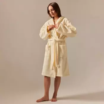 Халат махровый с капюшоном женский SL HOME: Basic «Айвори», размер S, хлопок 100%, молочный