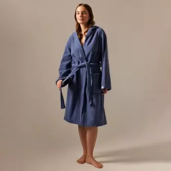 Халат махровый с капюшоном женский SL HOME: Basic «Ривьера», размер L, хлопок 100%, синий