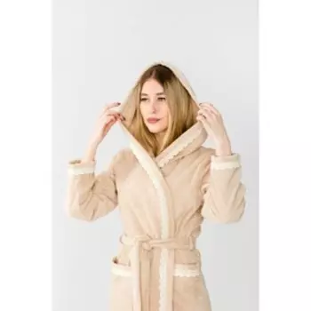 Халат махровый с кружевом «Этель» женский, удлинённый, размер 40-42 бежевый