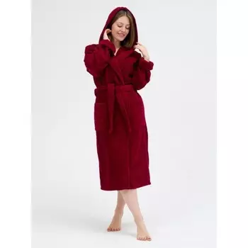 Халат махровый женский с капюшоном, размер 56-58, цвет бордовый
