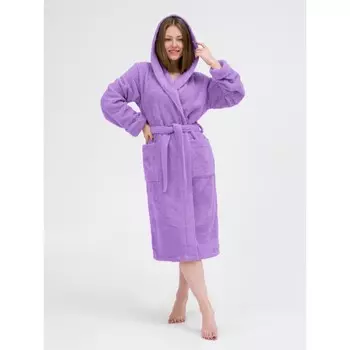 Халат махровый женский с капюшоном, размер 56-58, цвет сиреневый