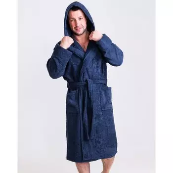 Халат мужской с капюшоном, размер 48-50, цвет тёмно-синий