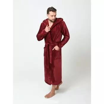 Халат мужской с капюшоном, размер 52, цвет бордовый