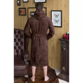 Халат мужской с капюшоном, размер 52, цвет шоколадный, махра