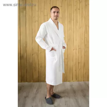 Халат мужской, шалька, размер 54, цвет белый, вафля