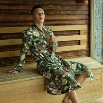 Халат мужской удлиннный Этель "Генеральская банька" размер 58-60, вафля 200г/м2, 100% хлопок