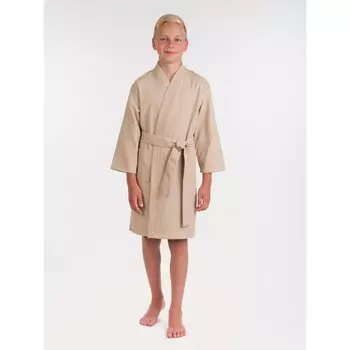 Халат вафельный детский «Кимоно», размер 32, цвет бежевый