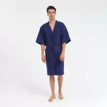 Халат вафельный мужской Этель «Дубки», размер 58-60, цвет темно-синий, 220 г/м2, 100%хл