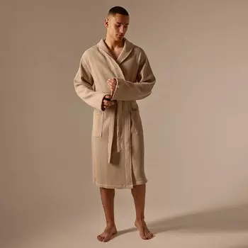 Халат вафельный мужской SL HOME: Basic «Саббиа», размер M,хлопок 100%, коричневый