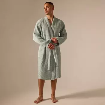 Халат вафельный мужской SL HOME: Boho «Аззура», размер M, хлопок 100%, бирюзовый