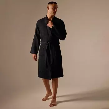 Халат вафельный мужской SL HOME: Boho «Дарк Маре», размер XL, хлопок 100%, чёрный