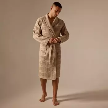 Халат вафельный мужской SL HOME: Chess «Саббиа», размер S, хлопок 100%, коричневый