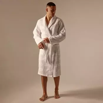 Халат вафельный мужской SL HOME: Chess «Блан де Блан», размер XL, хлопок 100%, белый