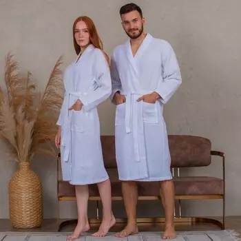 Халат вафельный унисекс, размер XXL, цвет коралловый