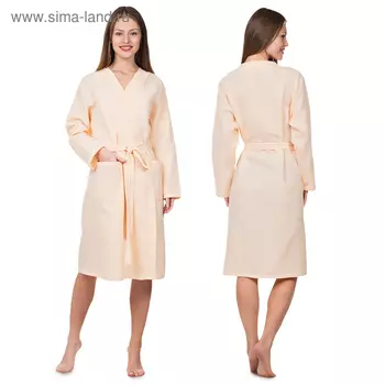 Халат вафельный запашной женский, размер 46, хлопок 100%, персиковый