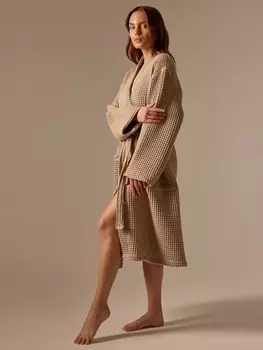 Халат вафельный женский SL HOME: Boho «Саббиа», размер XL, хлопок 100%, коричневый