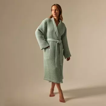 Халат вафельный женский SL HOME: Boho «Аззура», размер L, хлопок 100%, бирюзовый