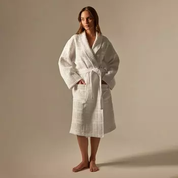 Халат вафельный женский SL HOME: Chess «Блан де Блан», размер L, хлопок 100%, белый