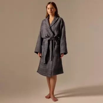 Халат вафельный женский SL HOME: Chess «Гри Сандре», размер L, хлопок 100%, тёмно-серый