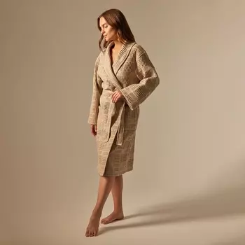 Халат вафельный женский SL HOME: Chess «Саббиа», размер M, хлопок 100%, коричневый