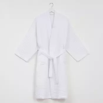 Халат вафельный женский удлинённый Этель "Boho" размер 50-52, цвет белый, 100% хлопок, 290 г/м2