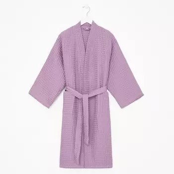 Халат вафельный женский удлинённый Этель "Boho" размер 54-56, цвет сиреневый, 100% хлопок, 290 г/м2