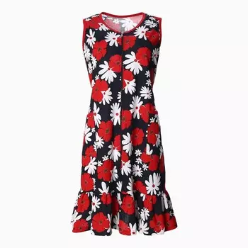 Халат женский, цвет чёрный/красный, размер 48-50