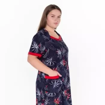 Халат женский домашний, цвет тёмно-синий, размер 52