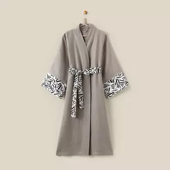 Халат женский домашний SL HOME Floral, размер 44-52, лён 100%, серый