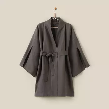 Халат женский короткий SL HOME Graphite, размер 44-52, лён 100%, графит