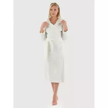 Халат женский, одностороний, с капюшоном, размер 52-54, цвет молочный