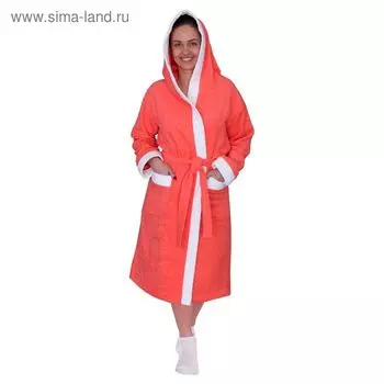 Халат женский, размер 48, белый/коралл, махра