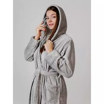 Халат женский с капюшоном, размер 56, цвет серебристый