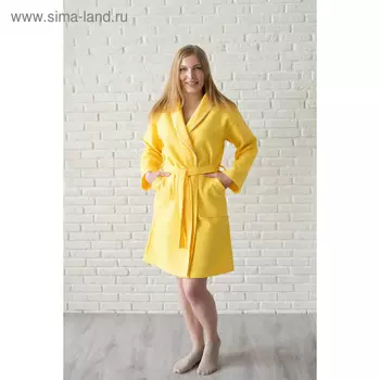 Халат женский, шалька+кант, размер 46, лимонный, вафля