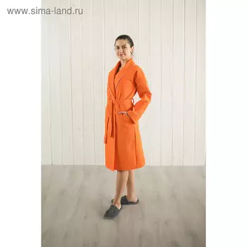 Халат женский, шалька+кант, размер 46, мандариновый, вафля