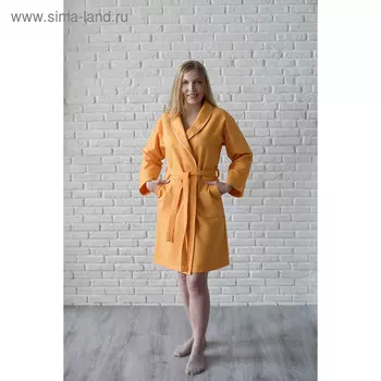 Халат женский, шалька+кант, размер 48, песочный, вафля