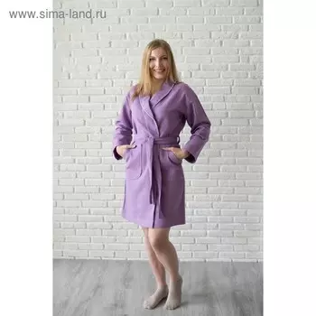 Халат женский, шалька+кант, размер 62, цвет сиреневый, вафля