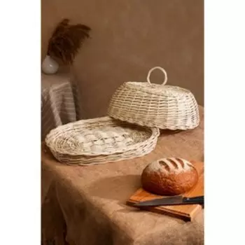 Хлебница плетёная, с крышкой, белёная, 43х33х16 см