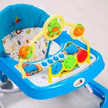 Ходунки «Забава», 8 силик. колес, муз., свет, игрушки, голубой-зеленый